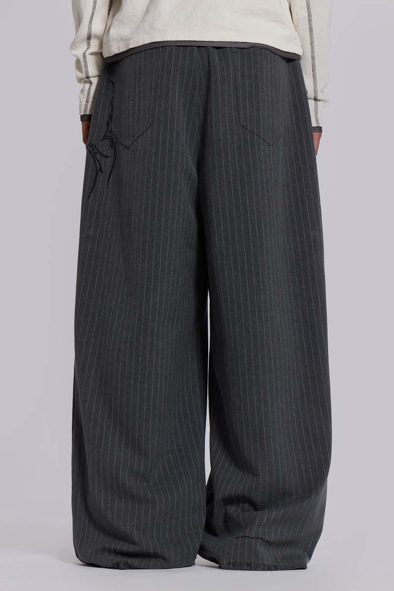 Jaded London Tattoo Pinstripe Goliath Suit Pants Grey