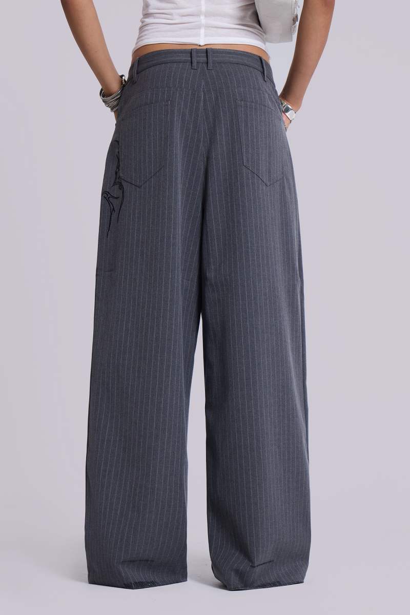 Jaded London Tattoo Pinstripe Goliath Suit Pants Grey