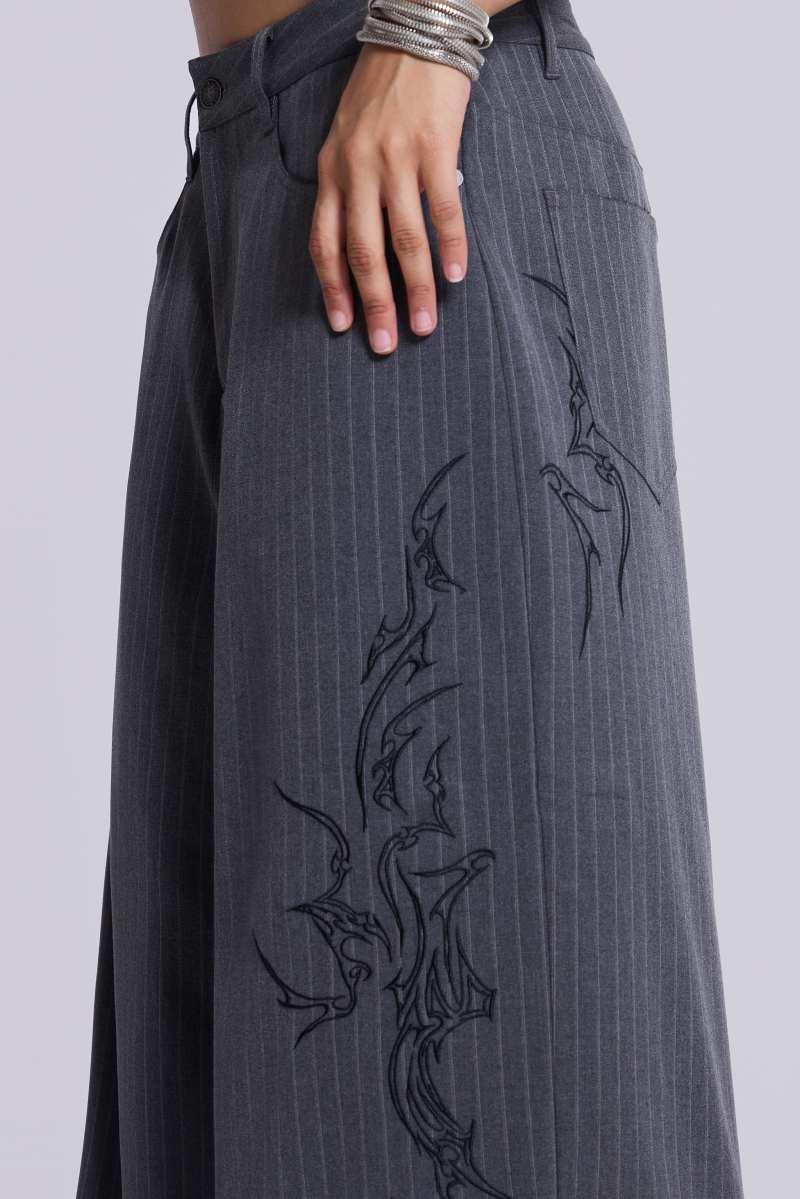 Jaded London Tattoo Pinstripe Goliath Suit Pants Grey