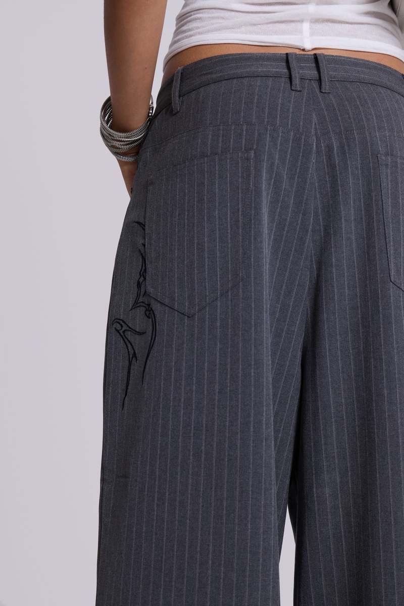 Jaded London Tattoo Pinstripe Goliath Suit Pants Grey
