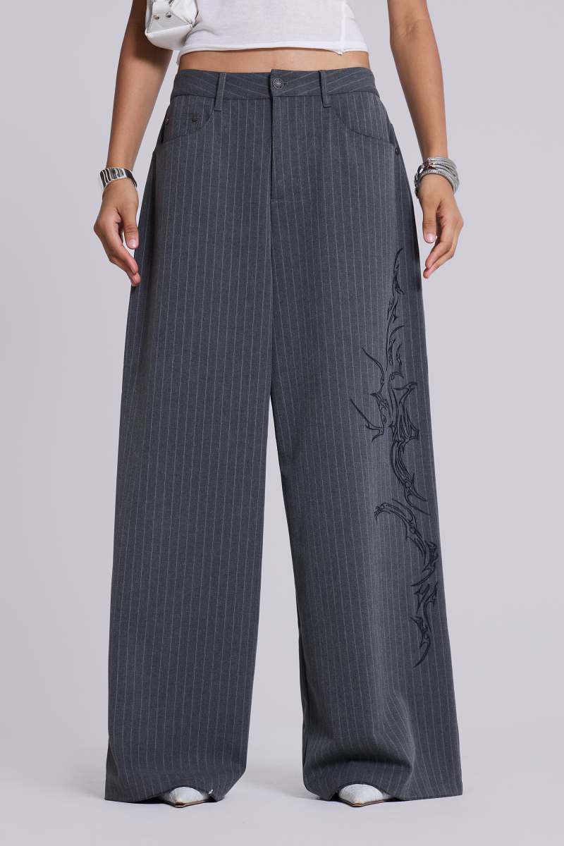 jaded london Tattoo Pinstripe Goliath Suit Pants Grey