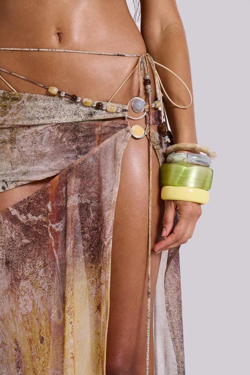 jaded london Thalita Cut Out Maxi Skirt with Bead Trims Multi