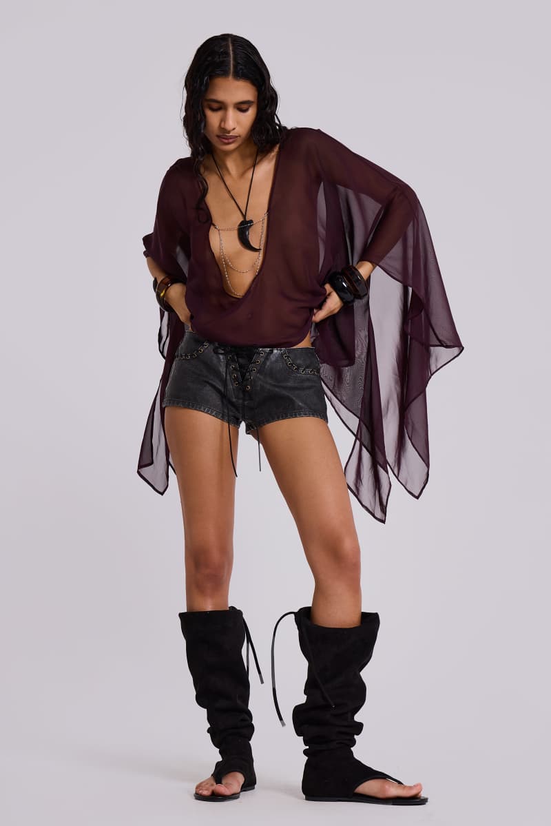 Jaded London Vaca Whipstitch Faux Leather Mini Shorts In Black Black