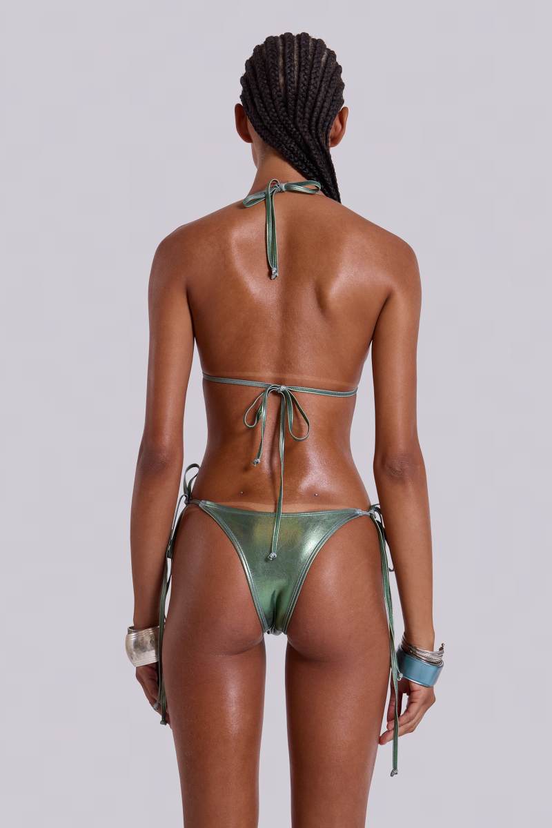 jaded london Veluna Metallic Low Rise Bikini Bottoms Green