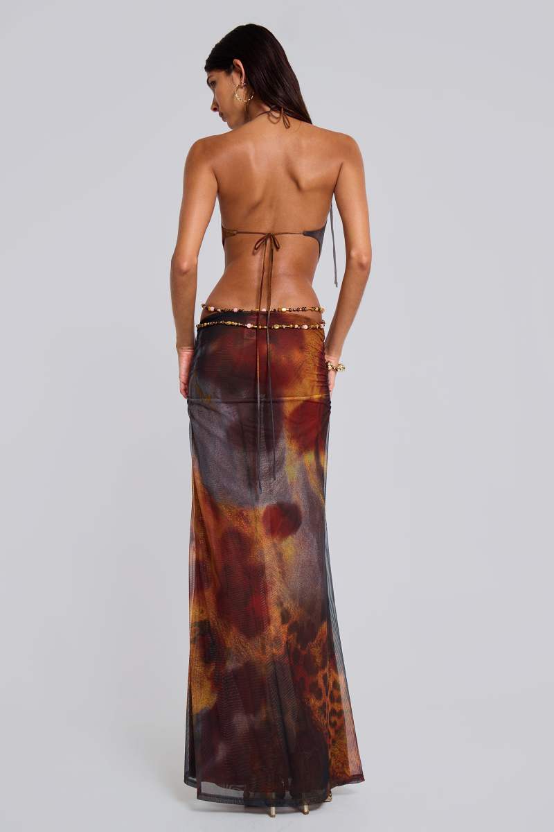 Jaded London Vida Backless Maxi Dress In Whiskey Multi