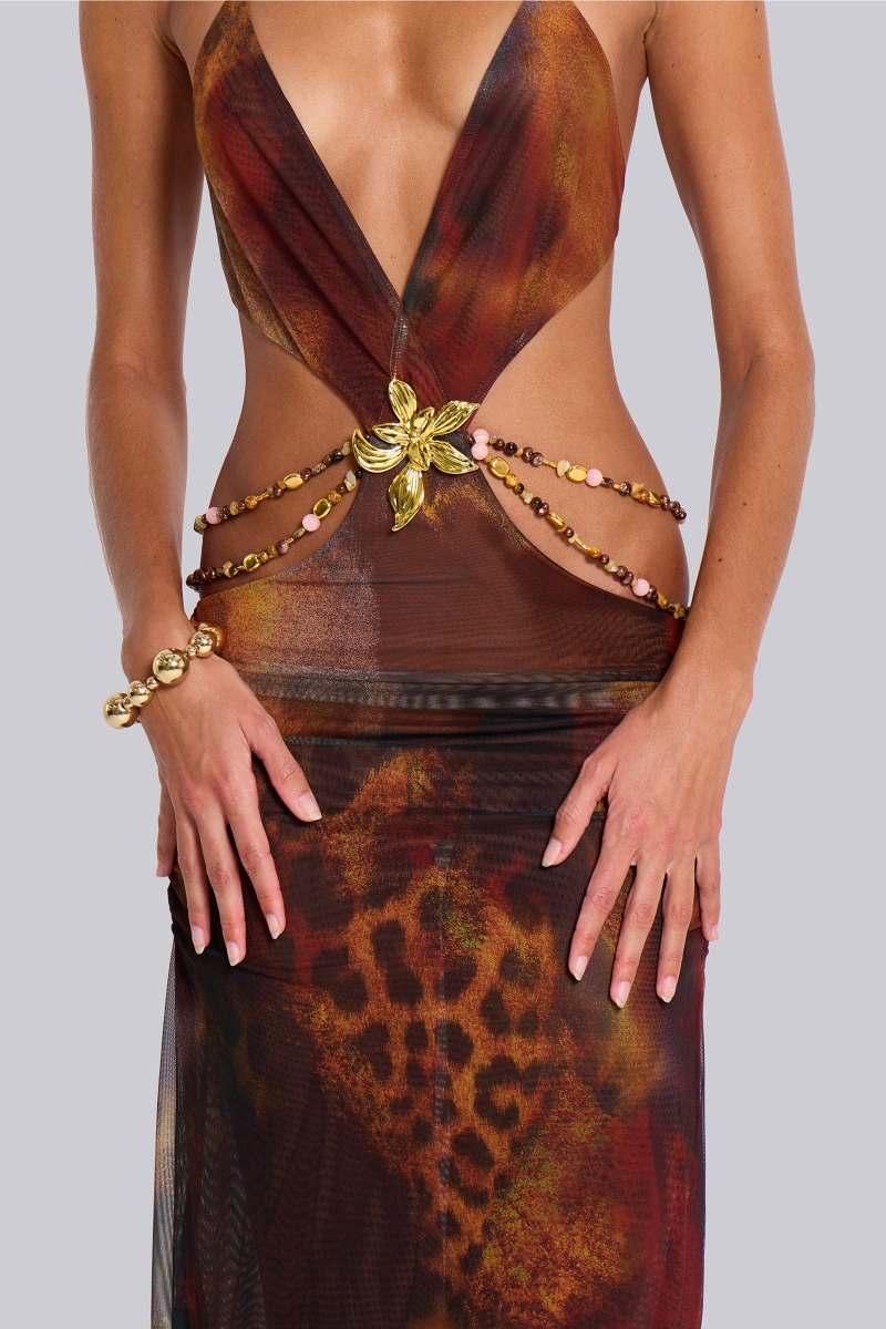 Jaded London Vida Backless Maxi Dress In Whiskey Multi