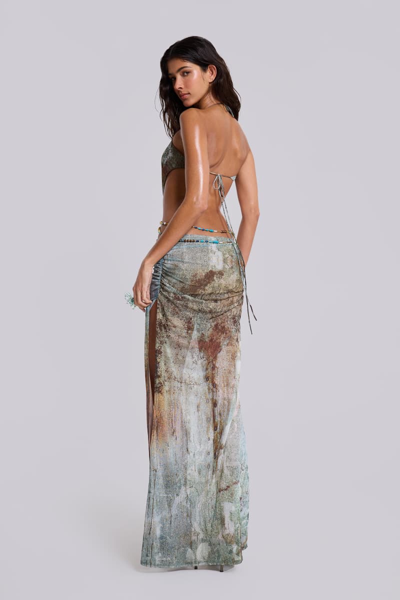 Jaded London Vida Backless Maxi Dress With Shell Trim In Marine Blue