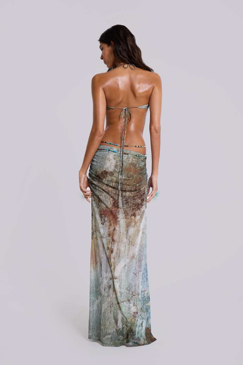 jaded london Vida Backless Maxi Dress With Shell Trim in Marine Blue