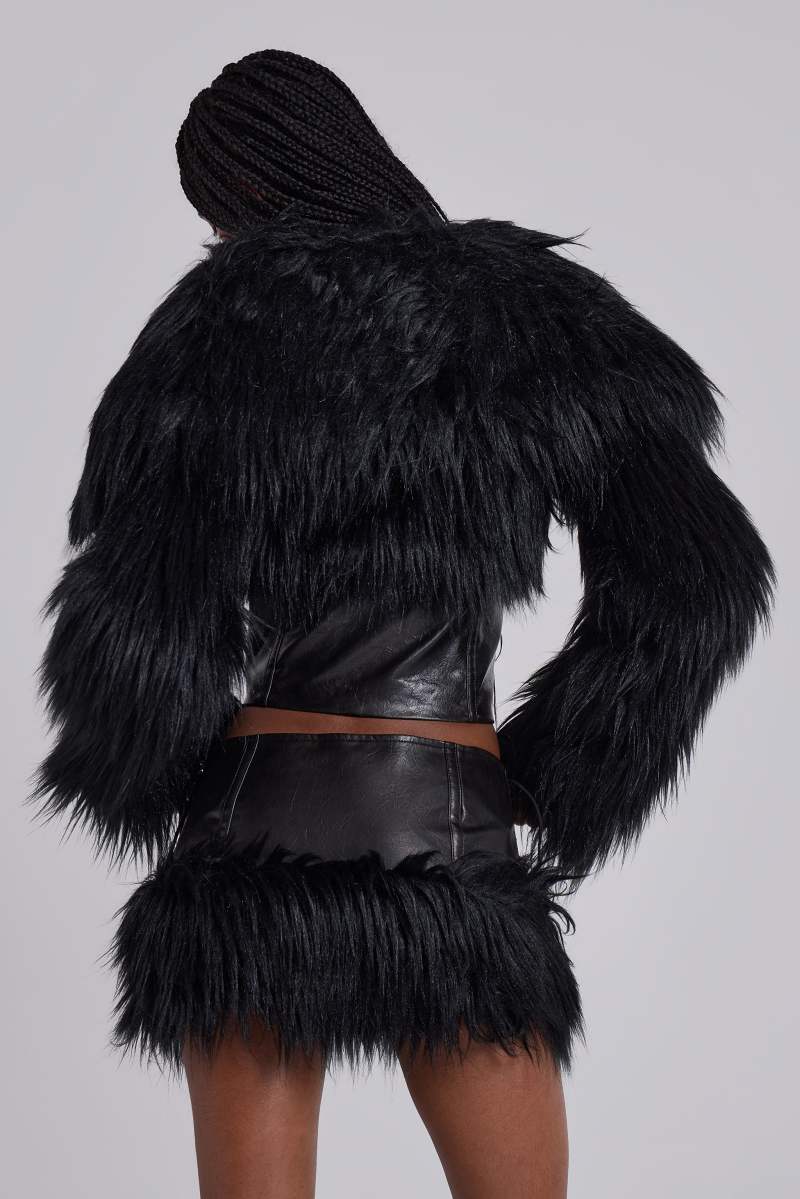 jaded London Viera Faux Fur And Leather Jacket Black