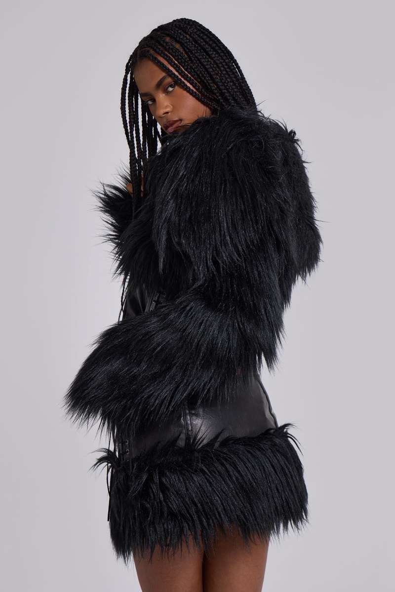jaded London Viera Faux Fur And Leather Jacket Black