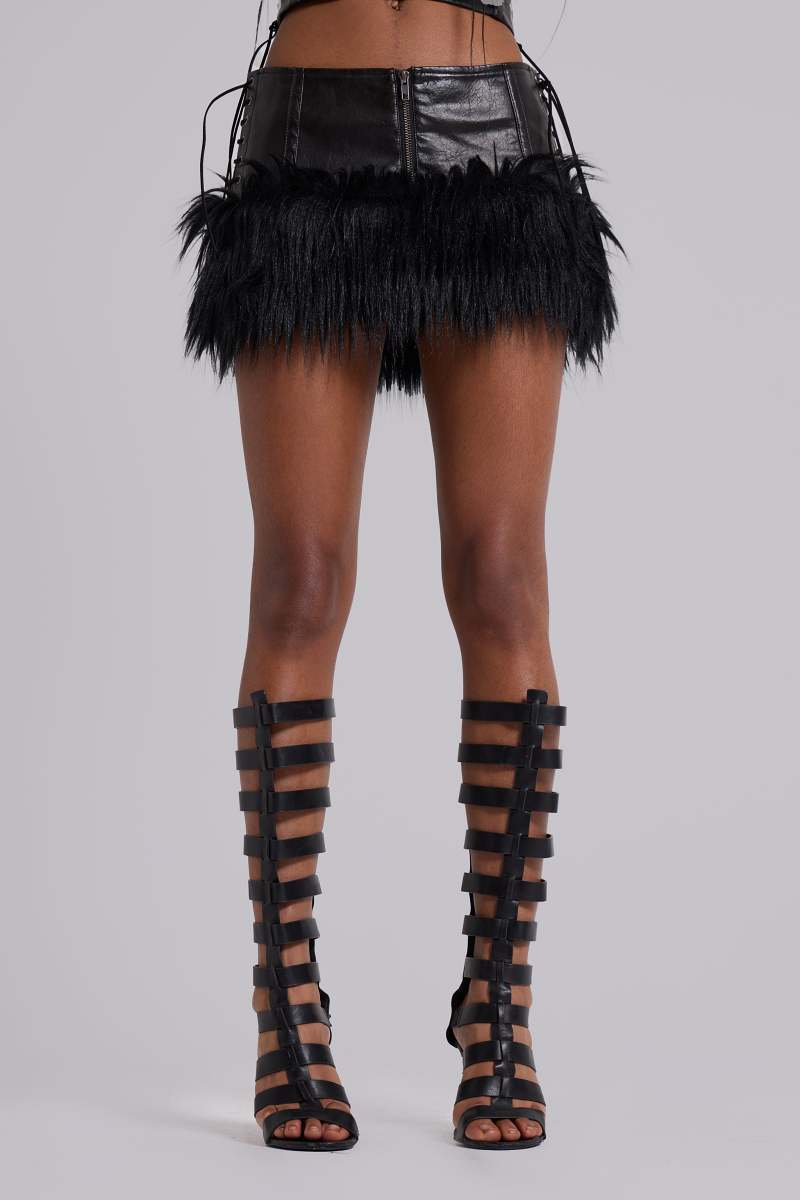Jaded London Viera Faux Fur And Leather Mini Skirt Black