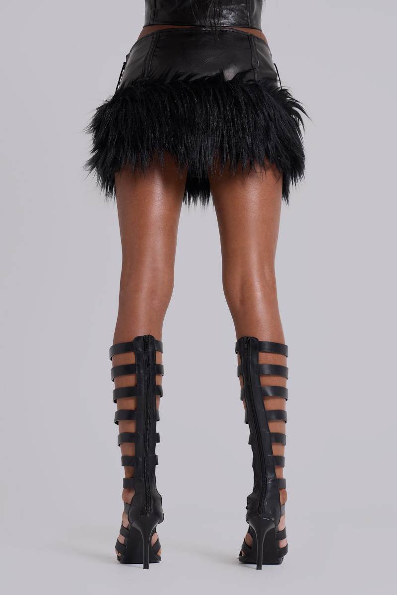 Jaded London Viera Faux Fur And Leather Mini Skirt Black
