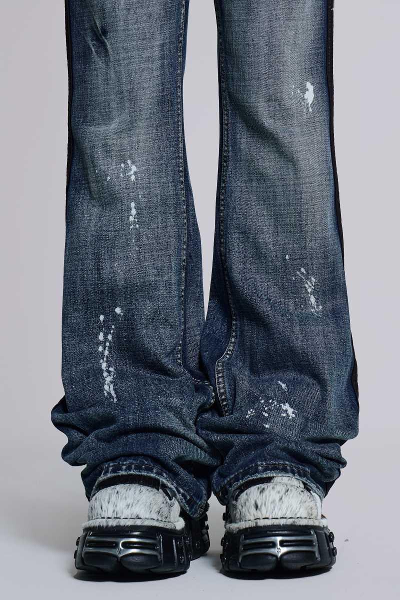 Jaded London Vintage Blue Feather Drift Flared Jeans Blue