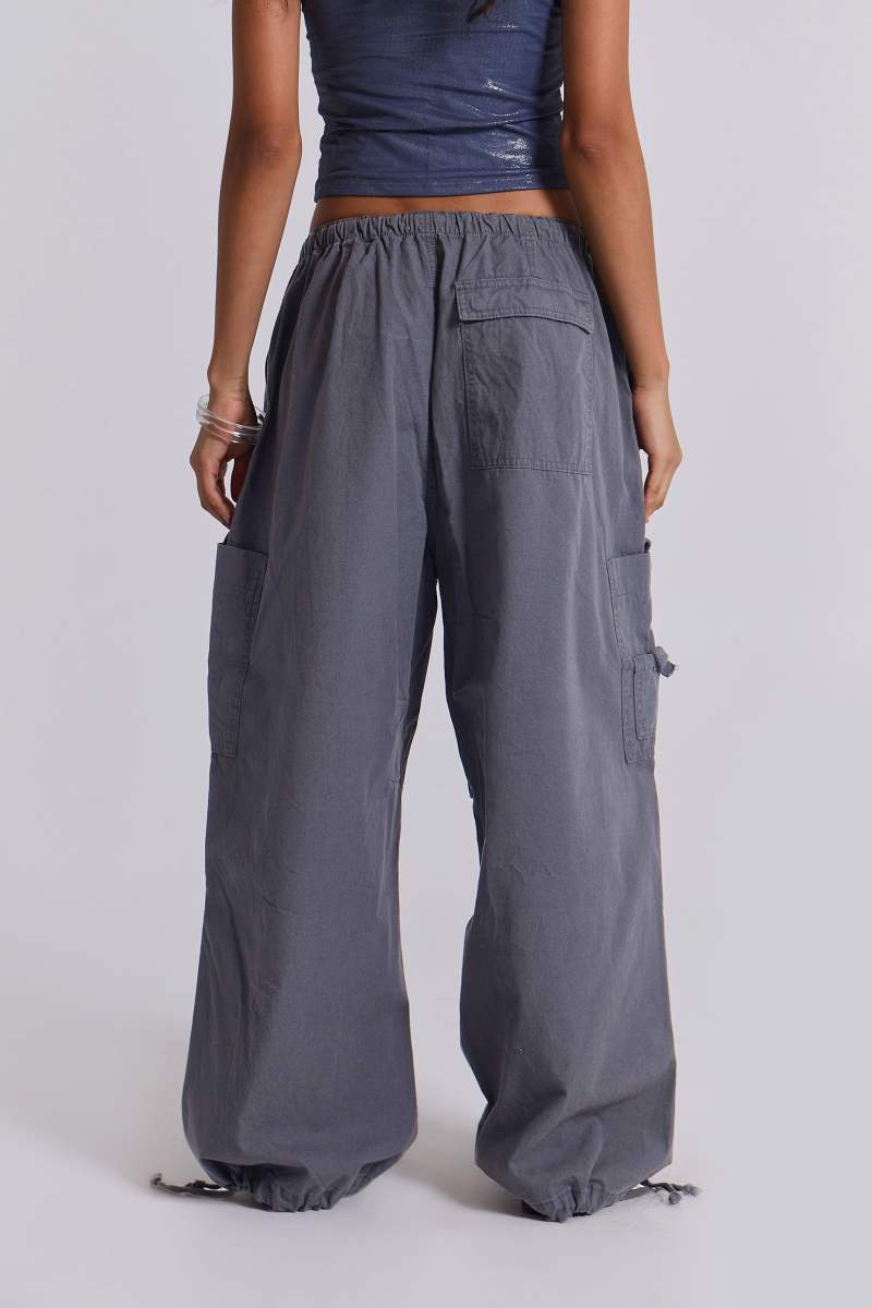 Jaded London Vintage Grey Parachute Cargo Pants Grey
