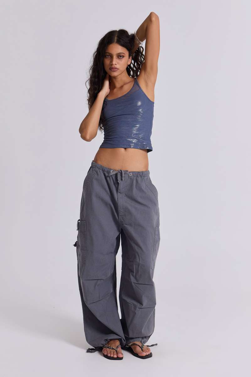 Jaded London Vintage Grey Parachute Cargo Pants Grey