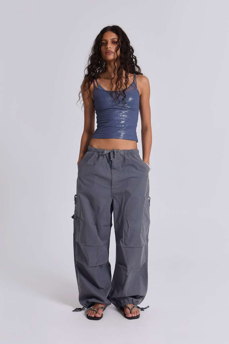 Jaded London Vintage Grey Parachute Cargo Pants Grey