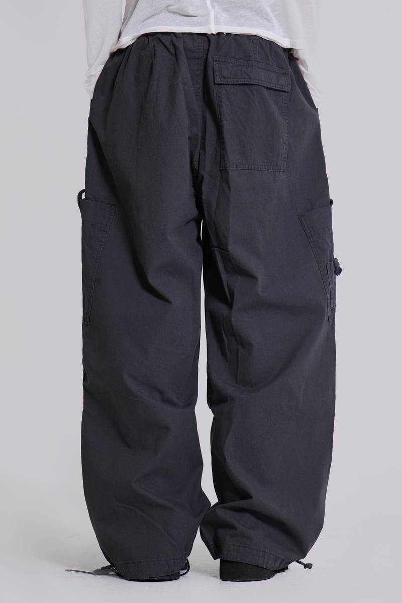 Jaded London Vintage Grey Parachute Cargo Pants Grey