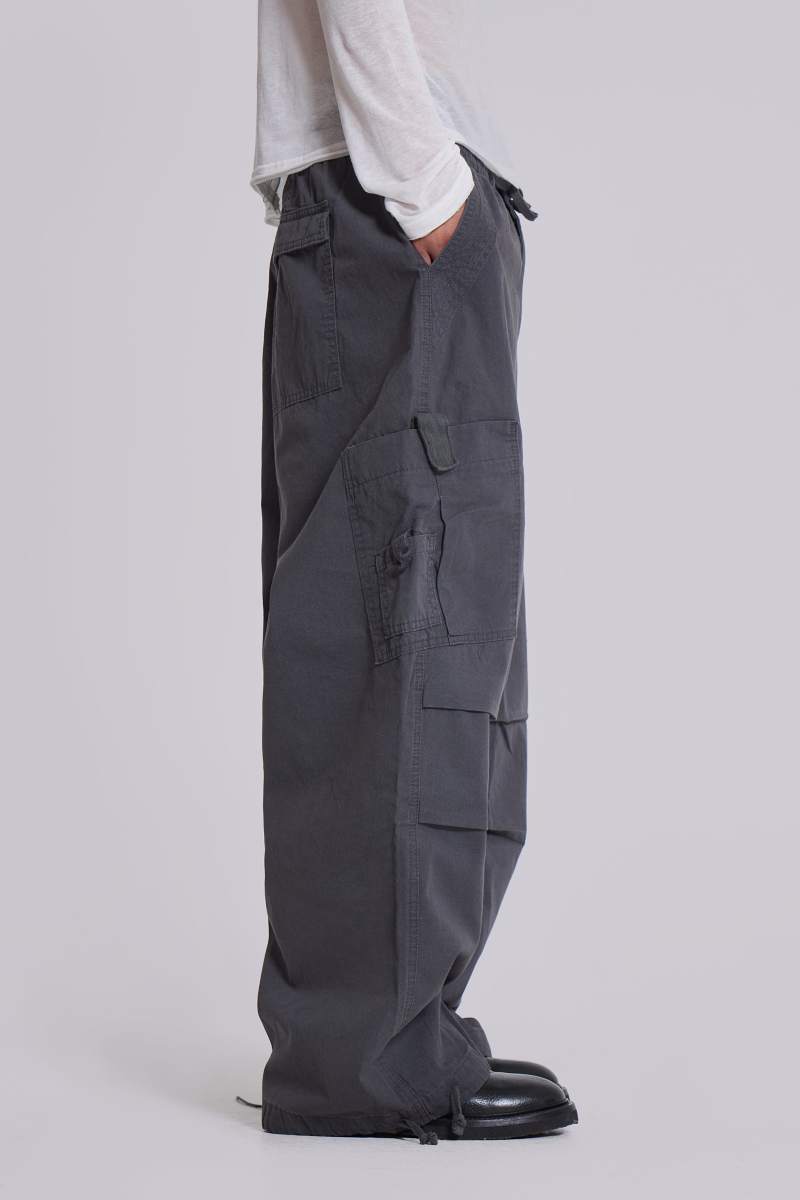 Jaded London Vintage Grey Parachute Cargo Pants Grey