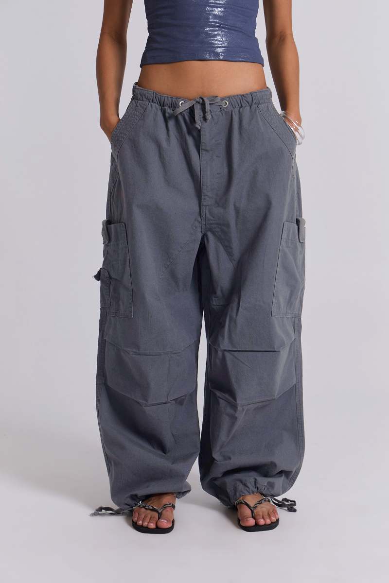 jaded london Vintage Grey Parachute Cargo Pants Grey