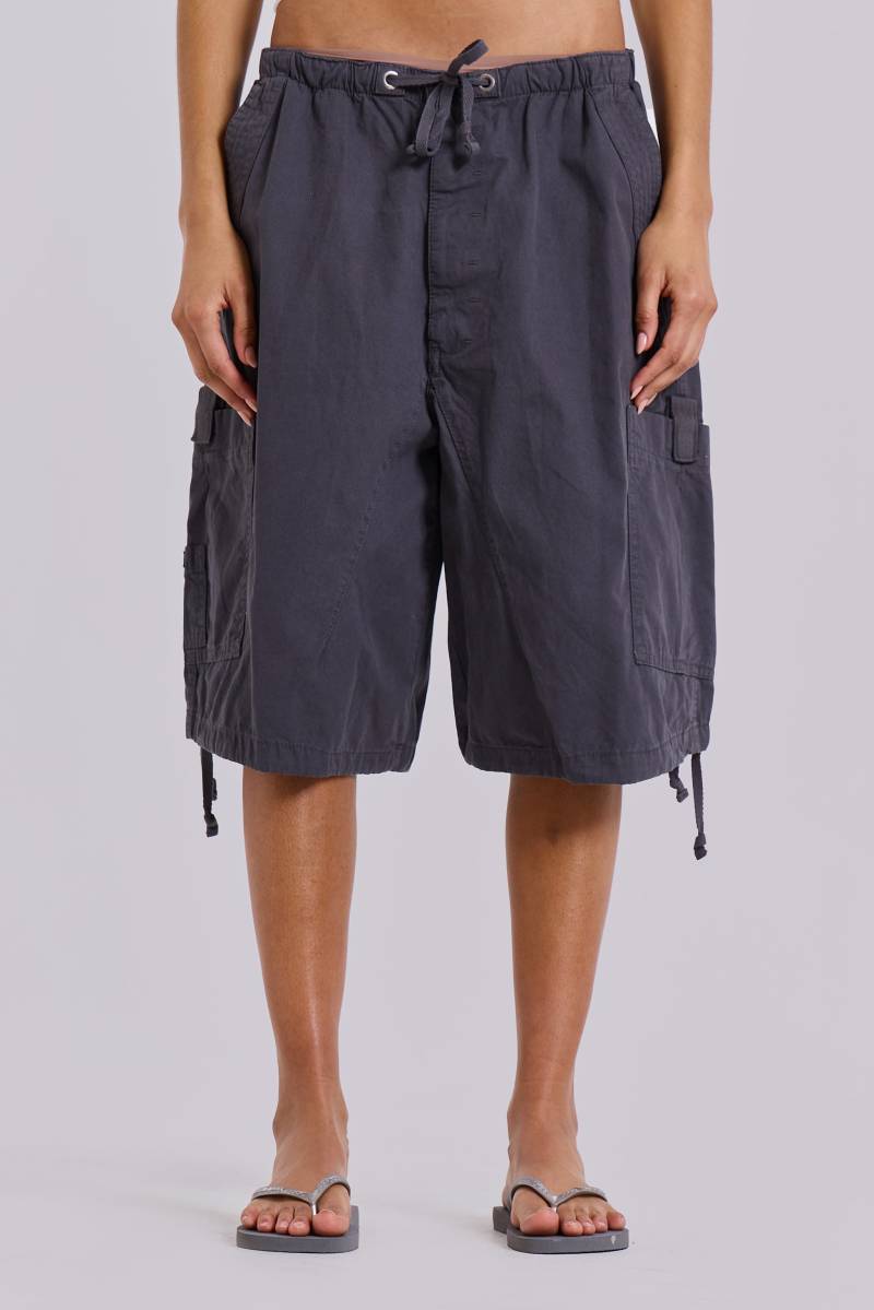 Jaded London Vintage Grey Parachute Cargo Shorts Grey