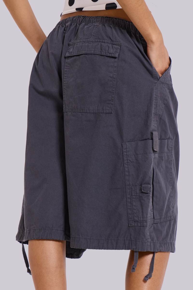 Jaded London Vintage Grey Parachute Cargo Shorts Grey