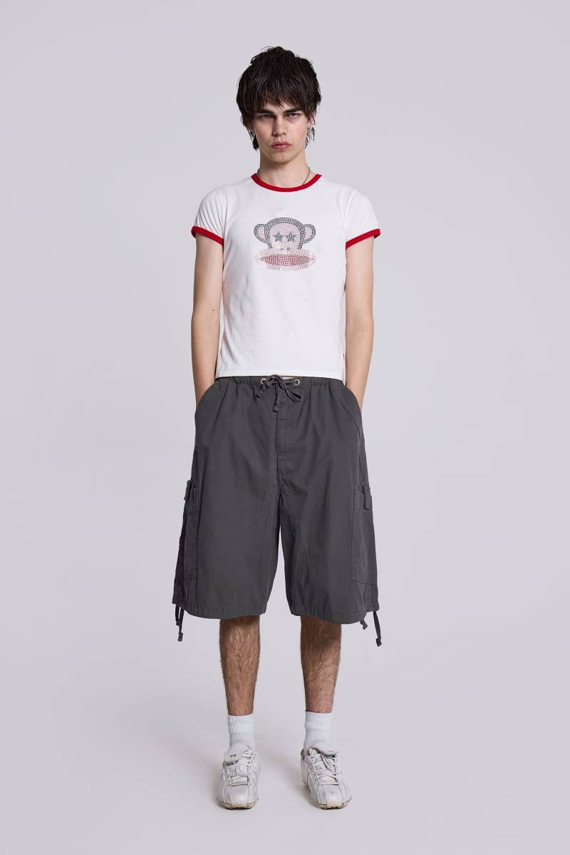 Jaded London Vintage Grey Parachute Cargo Shorts Grey