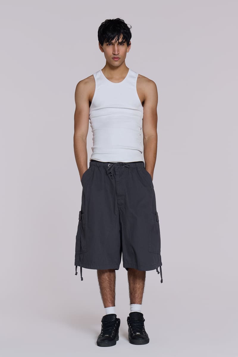 jaded london Vintage Grey Parachute Cargo Shorts Grey
