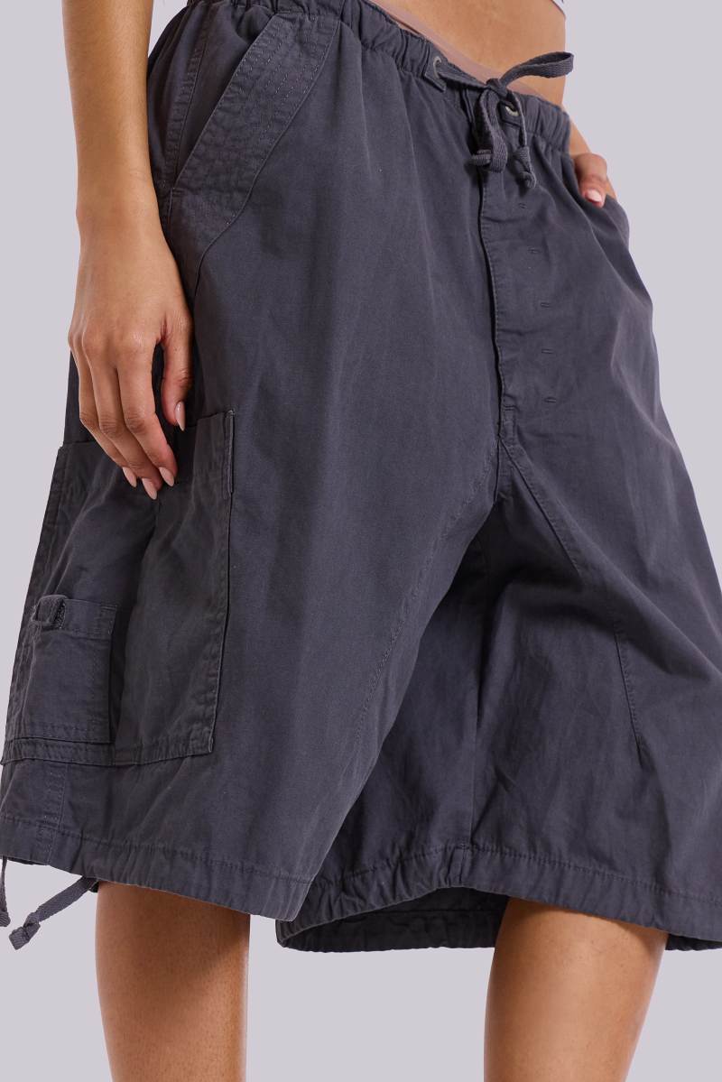 jaded london Vintage Grey Parachute Cargo Shorts Grey