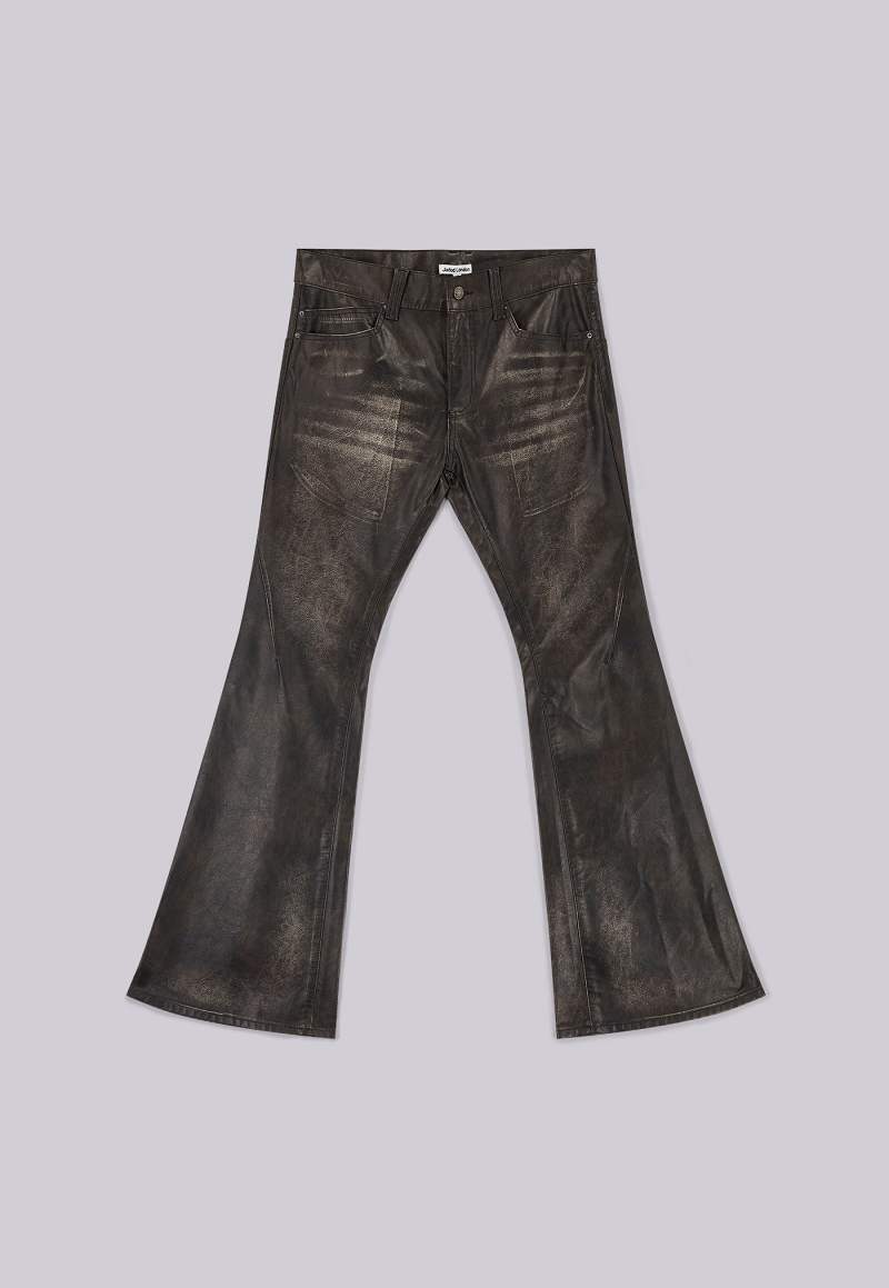 jaded london Washed Black PU Drift Flared Jeans Black