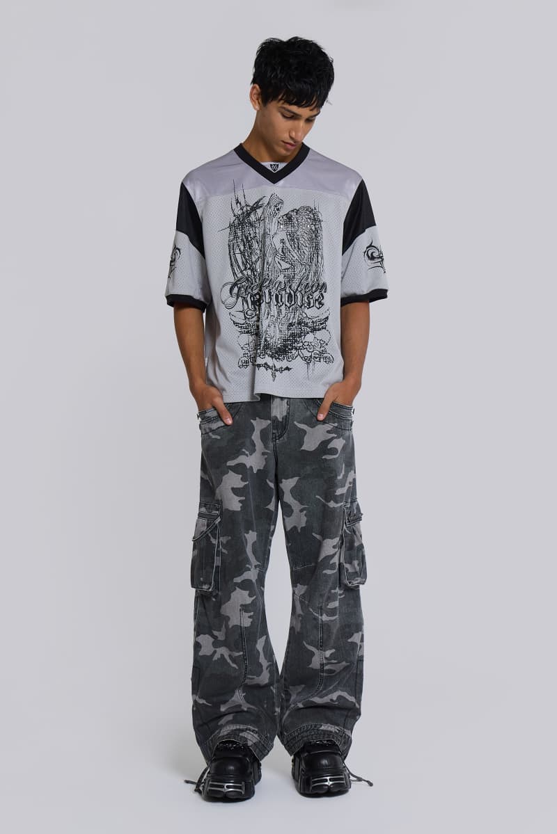 Jaded London Washed Black Trooper Camo Cargo Pant Black