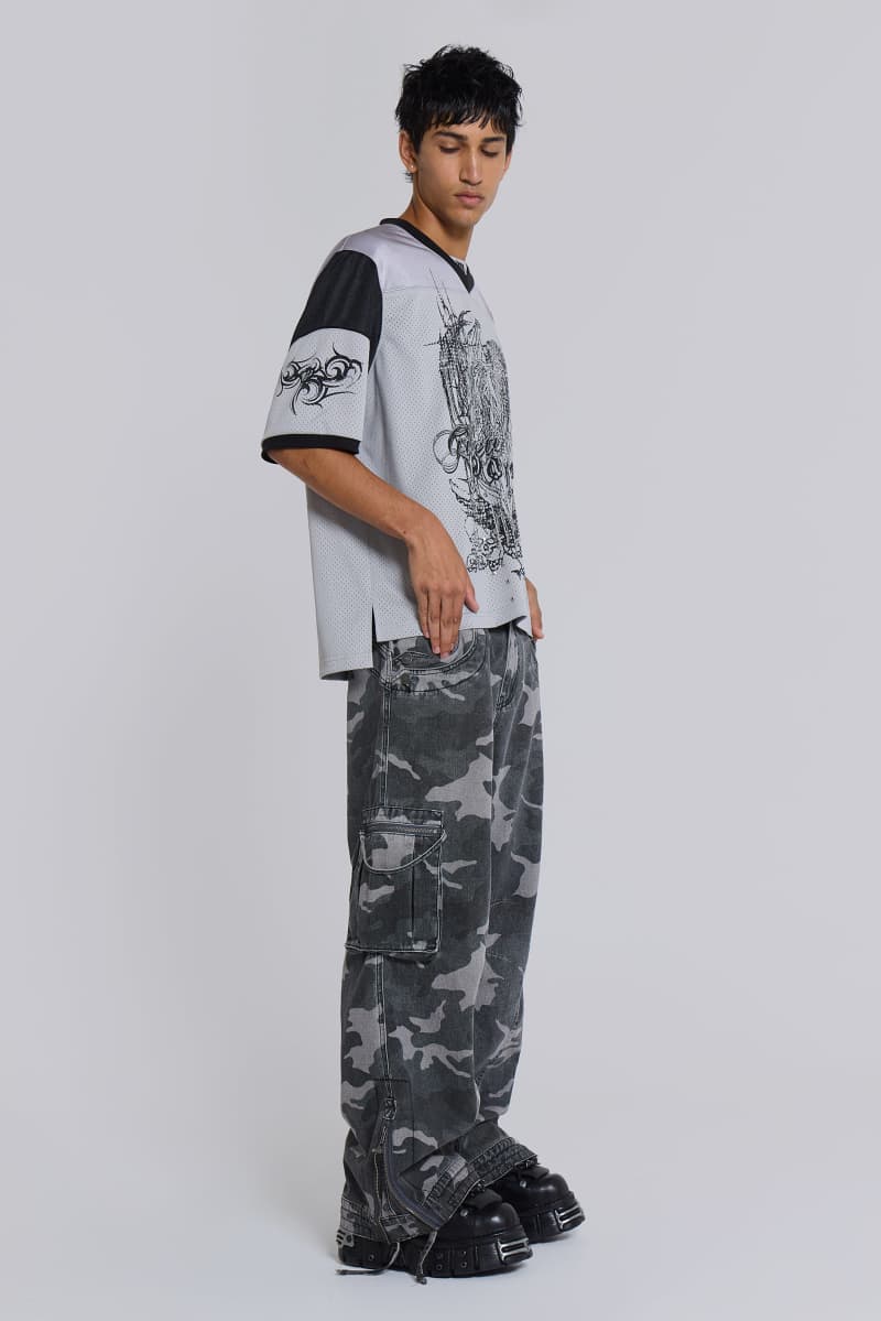Jaded London Washed Black Trooper Camo Cargo Pant Black