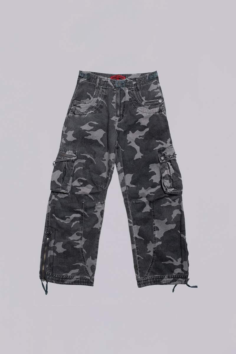 jaded london Washed Black Trooper Camo Cargo Pant Black