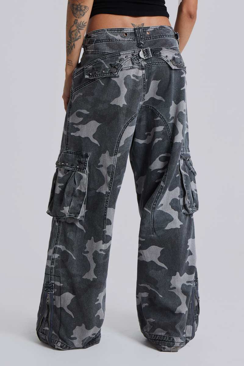 Jaded London Washed Black Trooper Camo Cargo Pant Camo