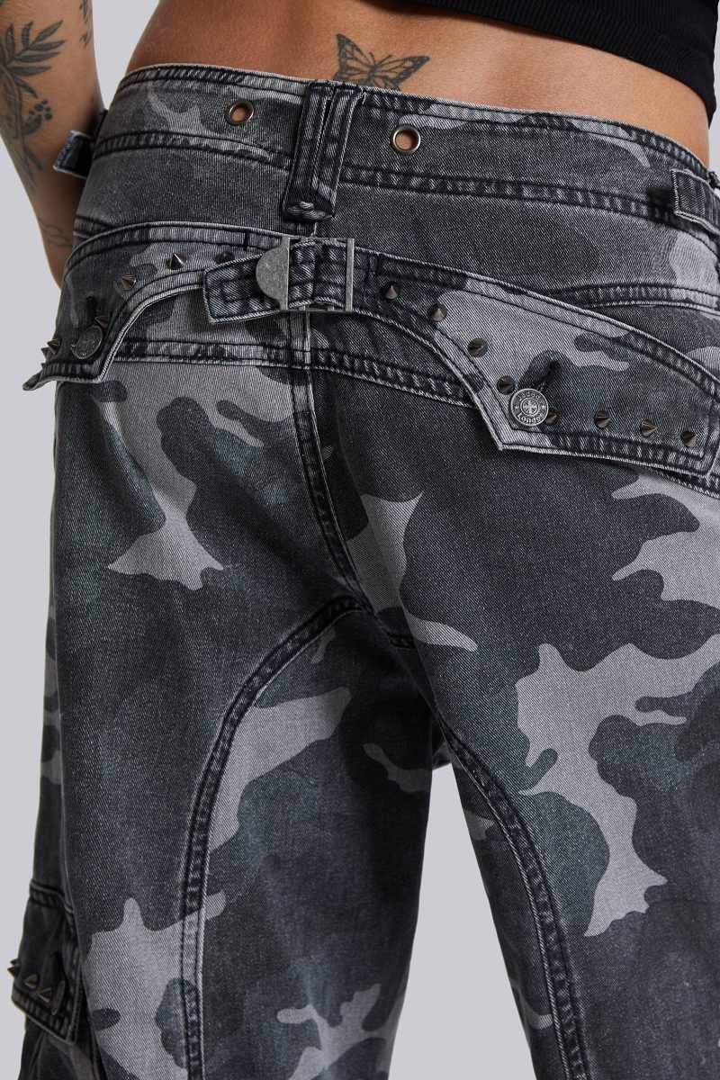 Jaded London Washed Black Trooper Camo Cargo Pant Camo