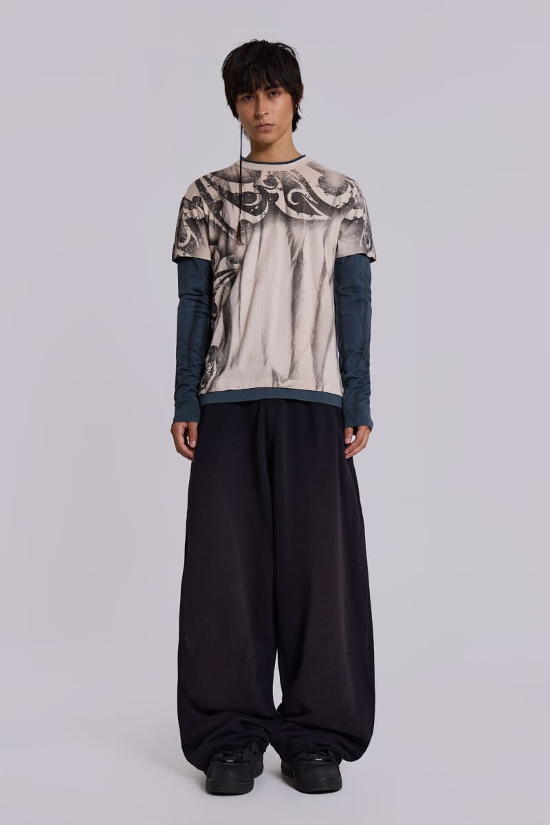 Jaded London Waves Double Layer Long Sleeve Top Grey