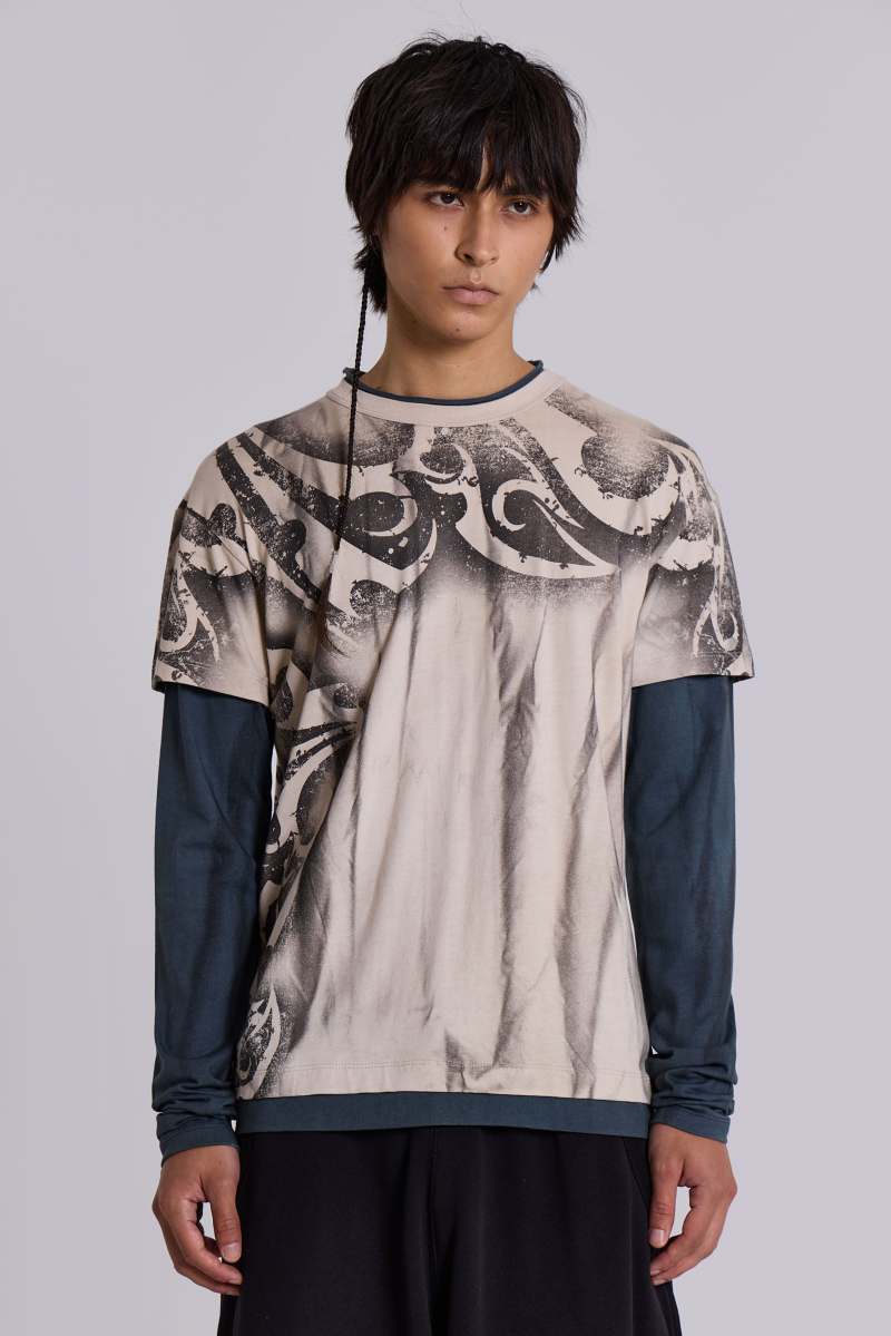 jaded london Waves Double Layer Long sleeve Top Grey