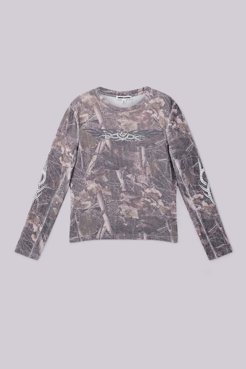 Jaded London Woodland Camo Tattoo Applique Top Camo