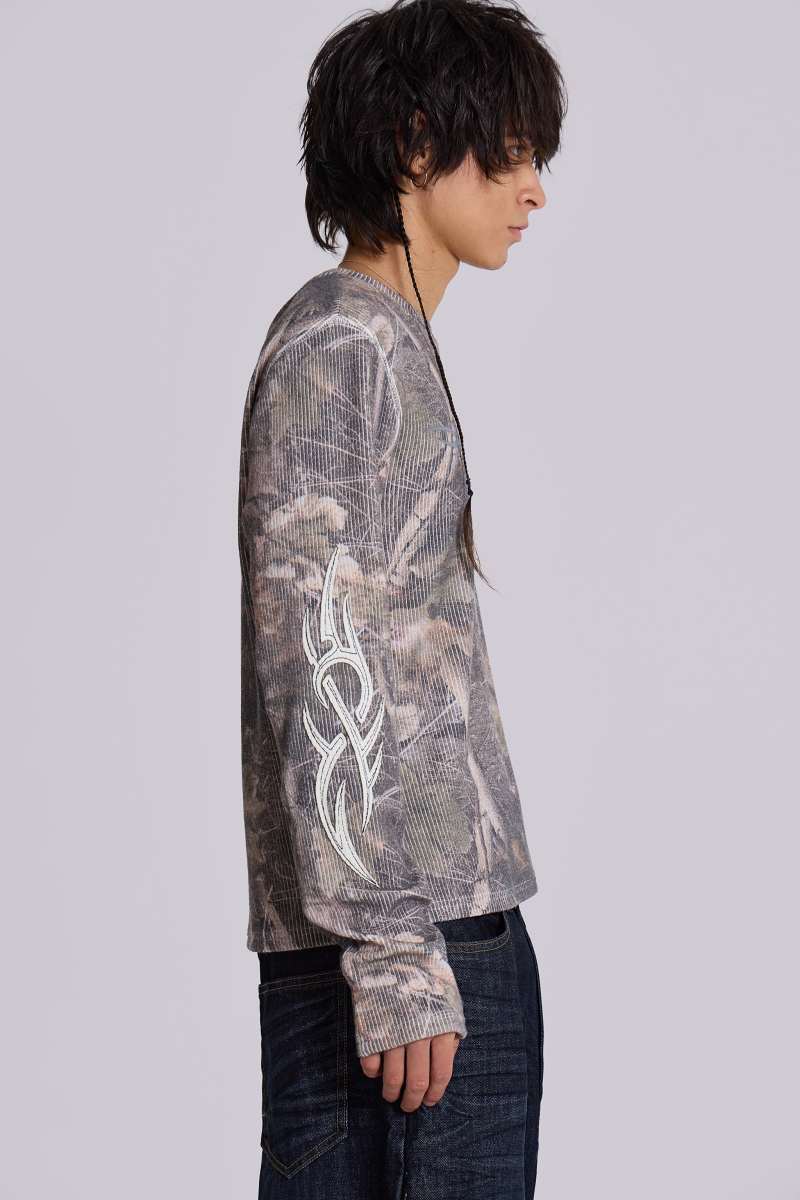 Jaded London Woodland Camo Tattoo Applique Top Camo
