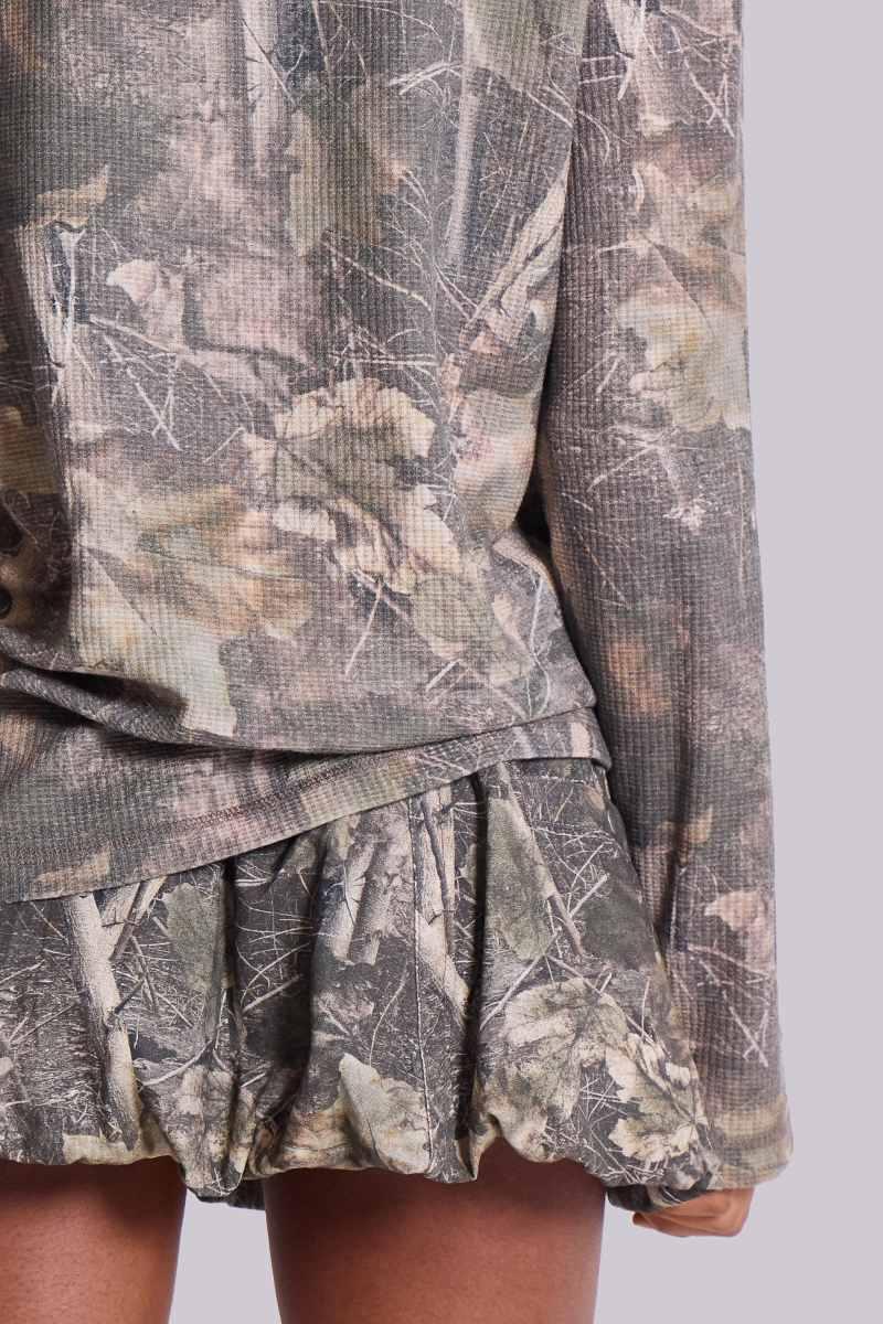 Jaded London Woodland Camo Waffle Long Sleeve Top Camo