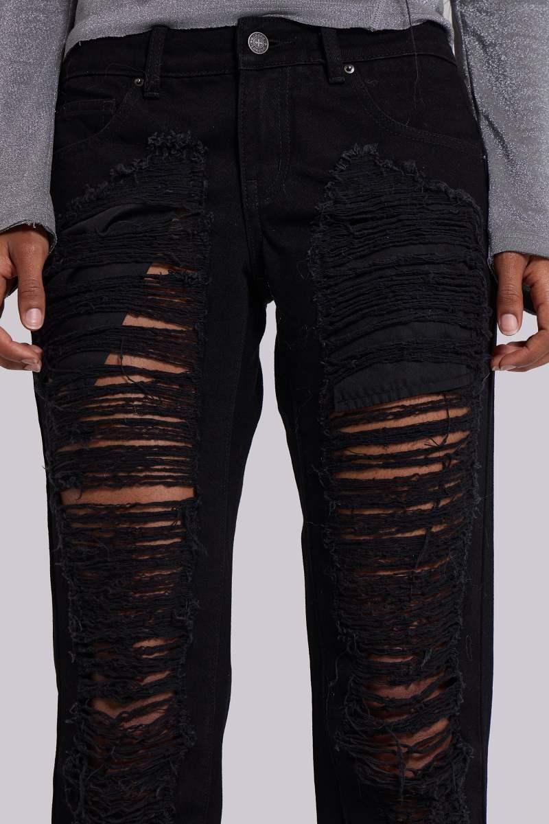 Jaded London Zain Shredded Bootcut Jeans In Black Black