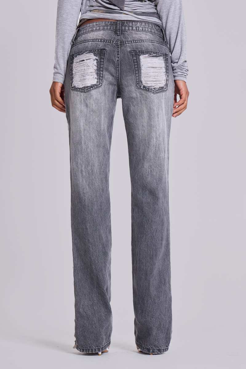 Jaded London Zain Shredded Bootcut Jeans In Grey Grey