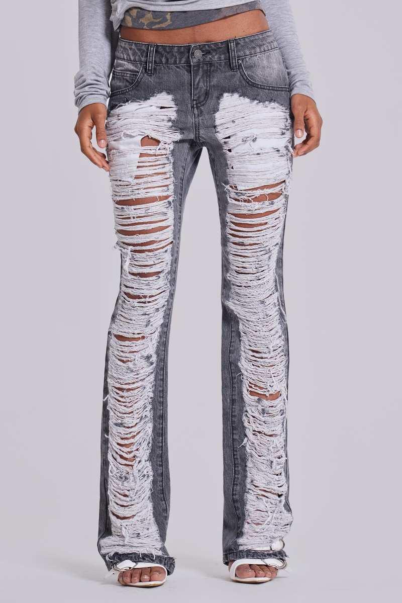 Jaded London Zain Shredded Bootcut Jeans In Grey Grey