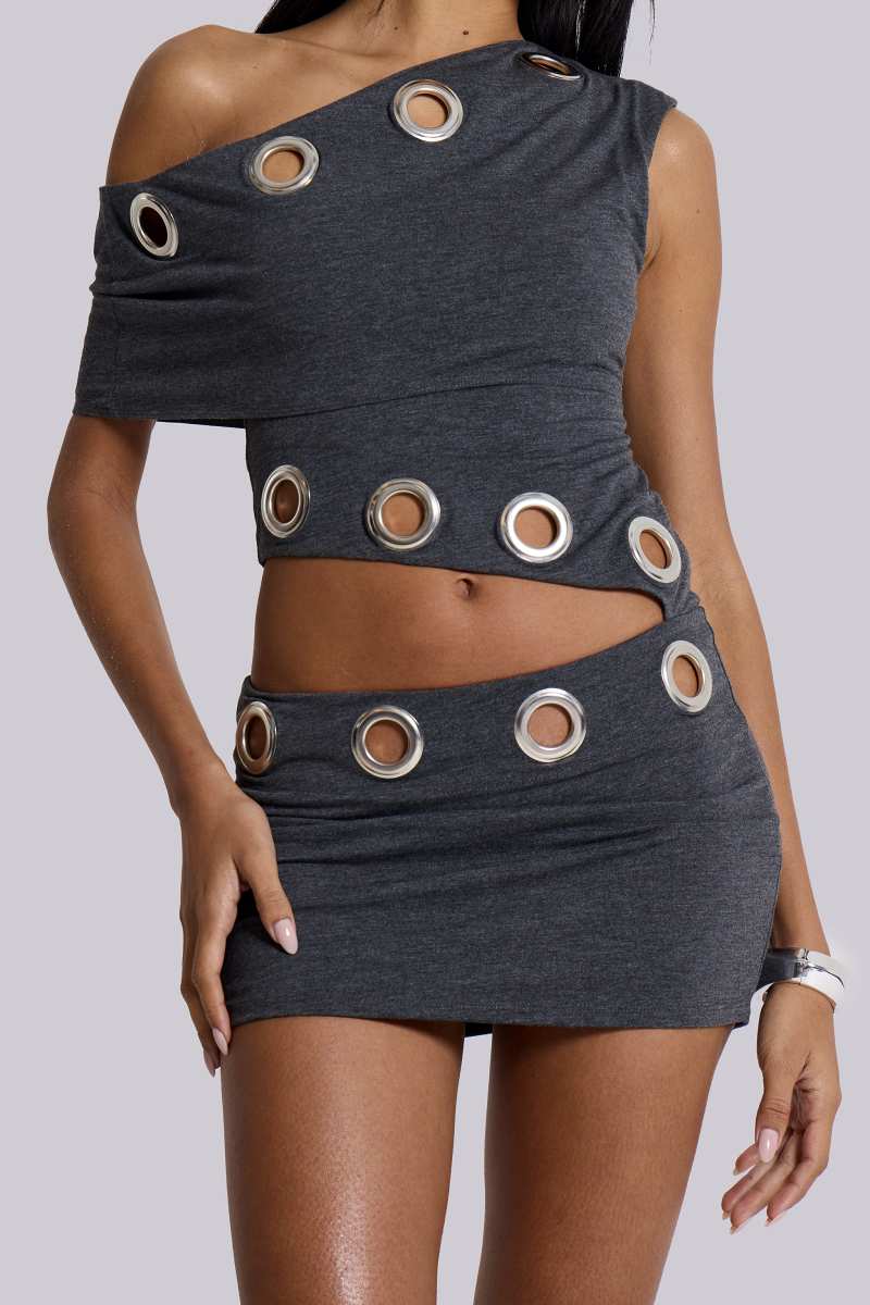 Jaded London Zarco Asymmetric Mini Dress With Eyelets Grey