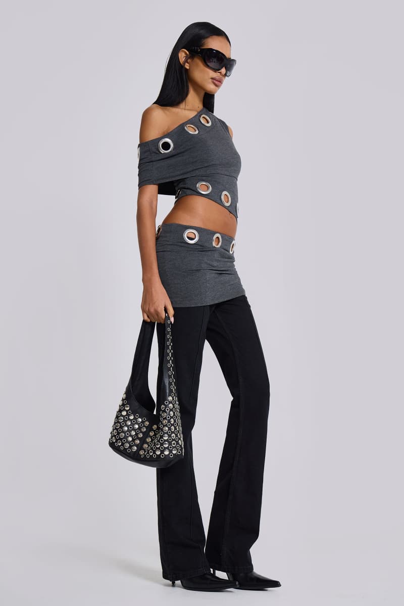 Jaded London Zarco Asymmetric Mini Dress With Eyelets Grey