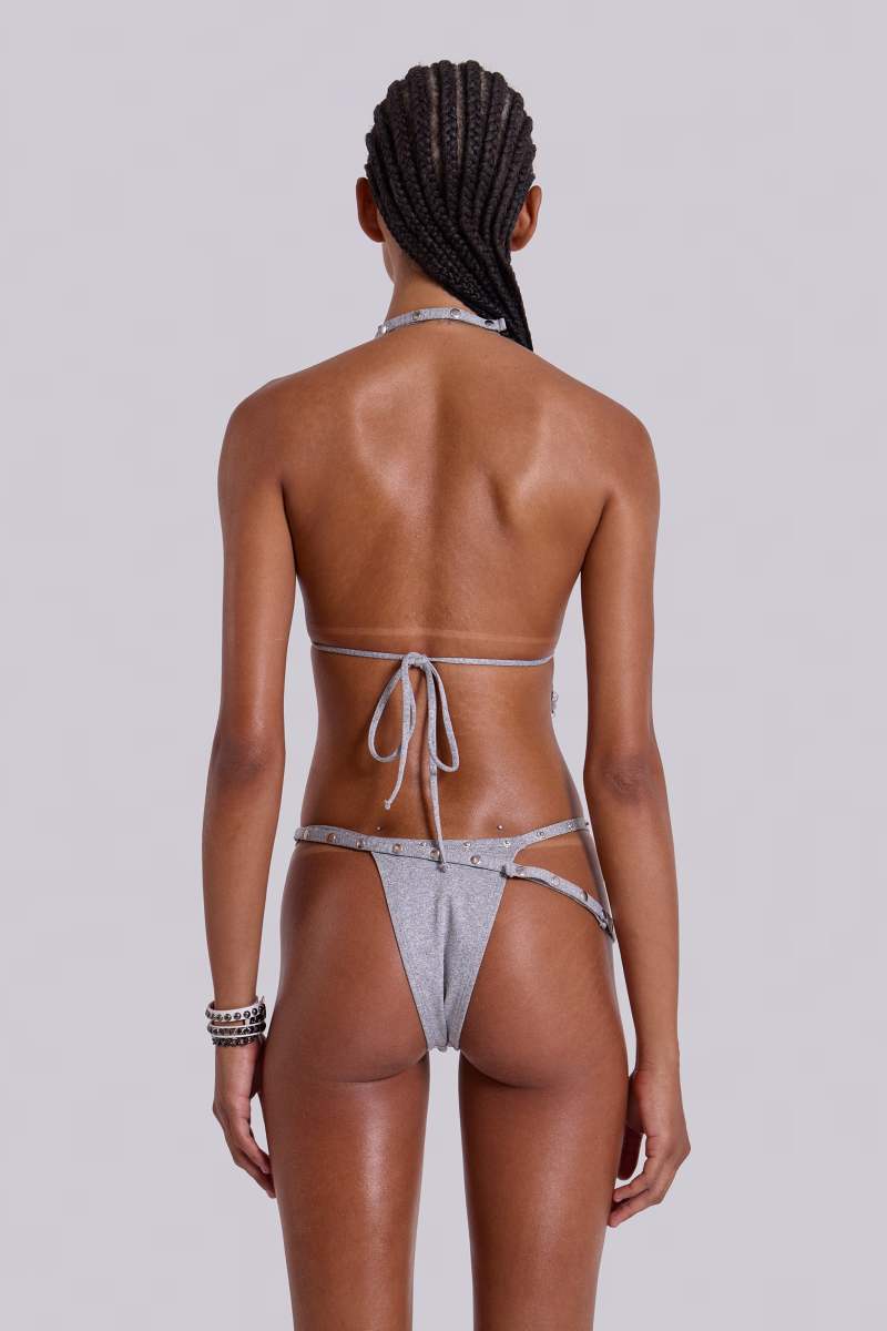 Jaded London Zyra Grey Marl Popper Halter Bikini Top Grey Marl