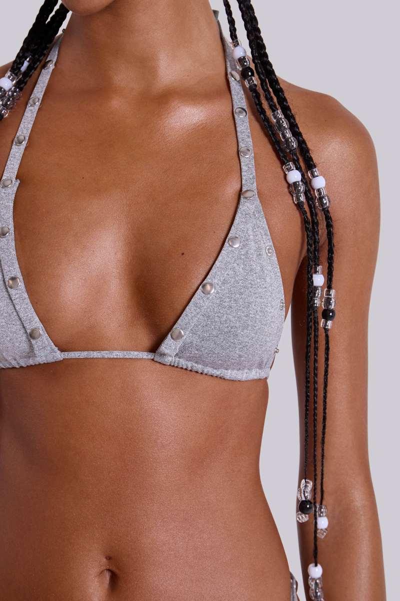 jaded london Zyra Grey Marl Popper Halter Bikini Top Grey Marl