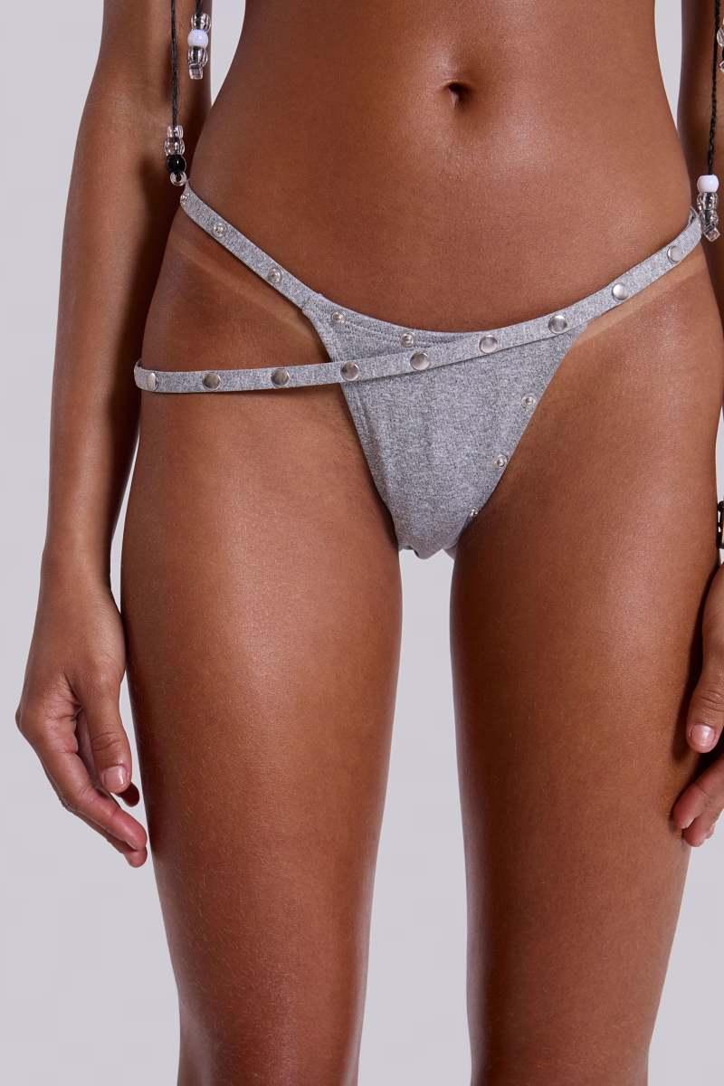 jaded london Zyra Grey Marl Popper Low Rise Bikini Bottoms Grey