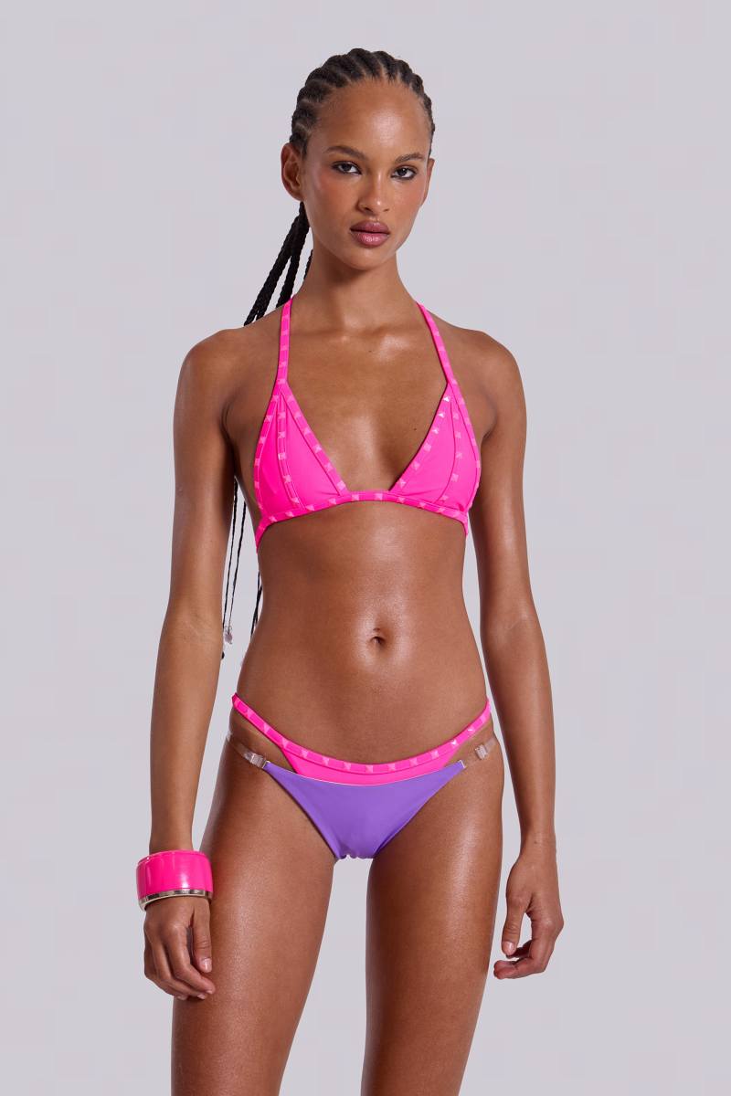 Jaded London Zyra Neon Studded Low Rise Bikini Bottoms Pink