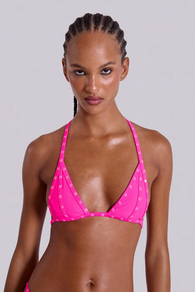 Jaded London Zyra Neon Studded Triangle Bikini Top Neon Pink