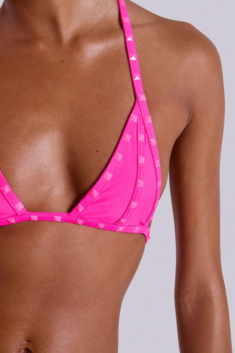 jaded london Zyra Neon Studded Triangle Bikini Top Neon Pink
